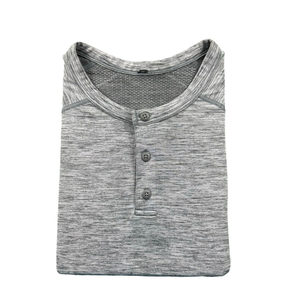 Lululemon Mens Gray Short Sleeve Henley Shirt Breathable Activewear Size Small